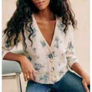 Sezane NERYS Cardigan "Small Blue Flowers"